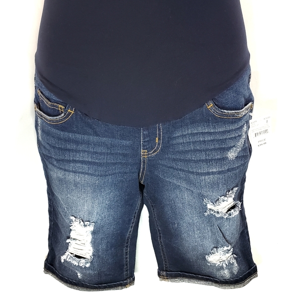 Indigo Blue Pants - Indigo blue maternity Bermuda shorts